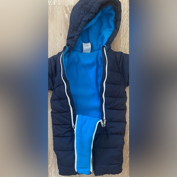 Nike Baby Navy Blue Fleece Lined Puffer Snowsuit Zip Front Hooded Snaps; 0-3 mon - Picture 7 of 8